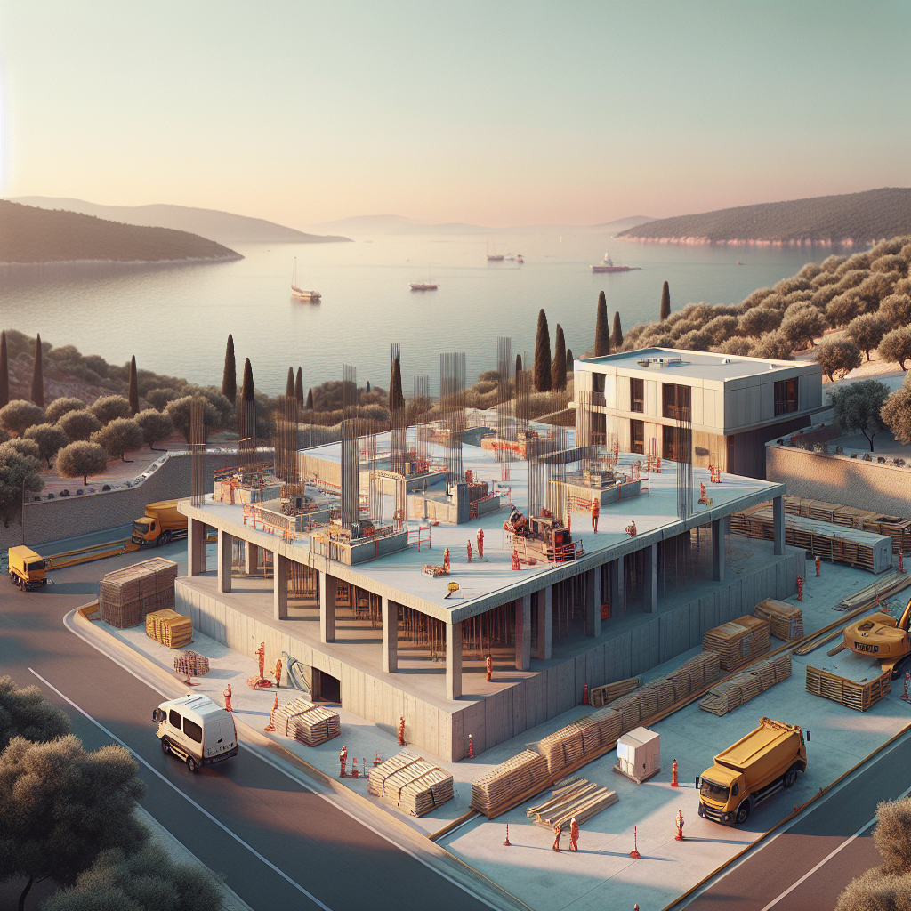 Çanakkale'de modern mimari ile inşa edilen şantiye sahasında sürdürülen yapı çalışmaları.