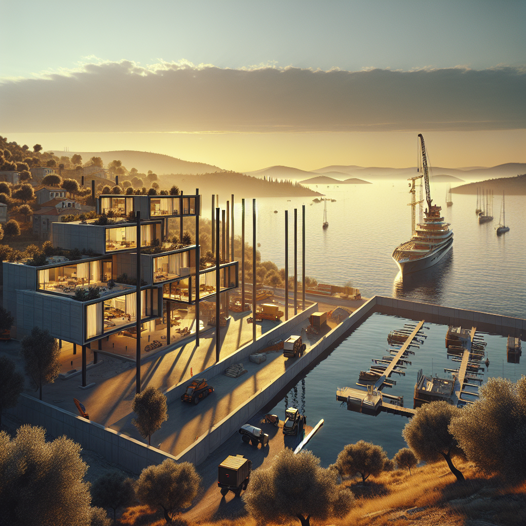 Çanakkale'de modern mimari ile inşa edilen prefabrik ev tasarımının inşaat sahnesi.