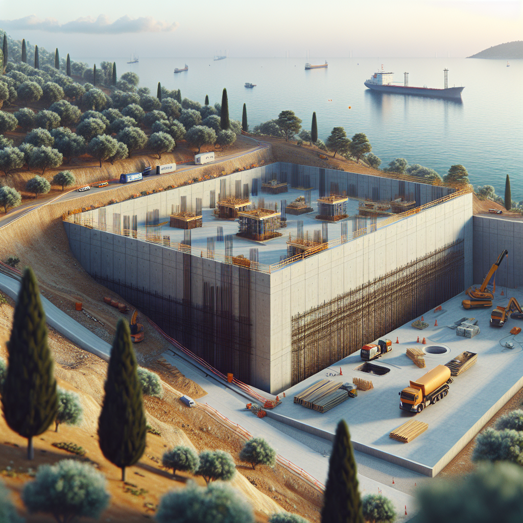 Çanakkale'de modern açık mutfak tasarımı ve inşaat sürecini gösteren bir şantiye görünümü.